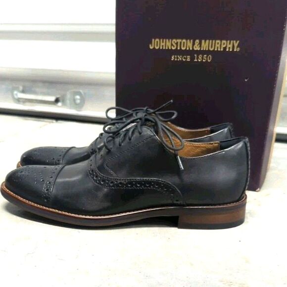Johnston & Murphy Dark Academia Quiet Luxury Black Leather Oxfords Size 8M NIB main image 6